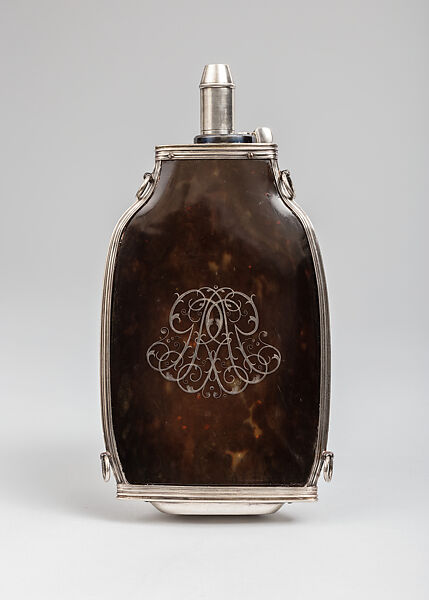 Powder Flask, Spout made by James Dixon &amp; Sons (British, founded Sheffield, 1806), Tortoiseshell, wood, silver, steel, British, probably London; spout, Sheffield