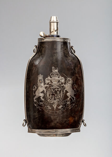 Powder Flask, Spout made by James Dixon &amp; Sons (British, founded Sheffield, 1806), Tortoiseshell, wood, silver, steel, British, probably London; spout, Sheffield 