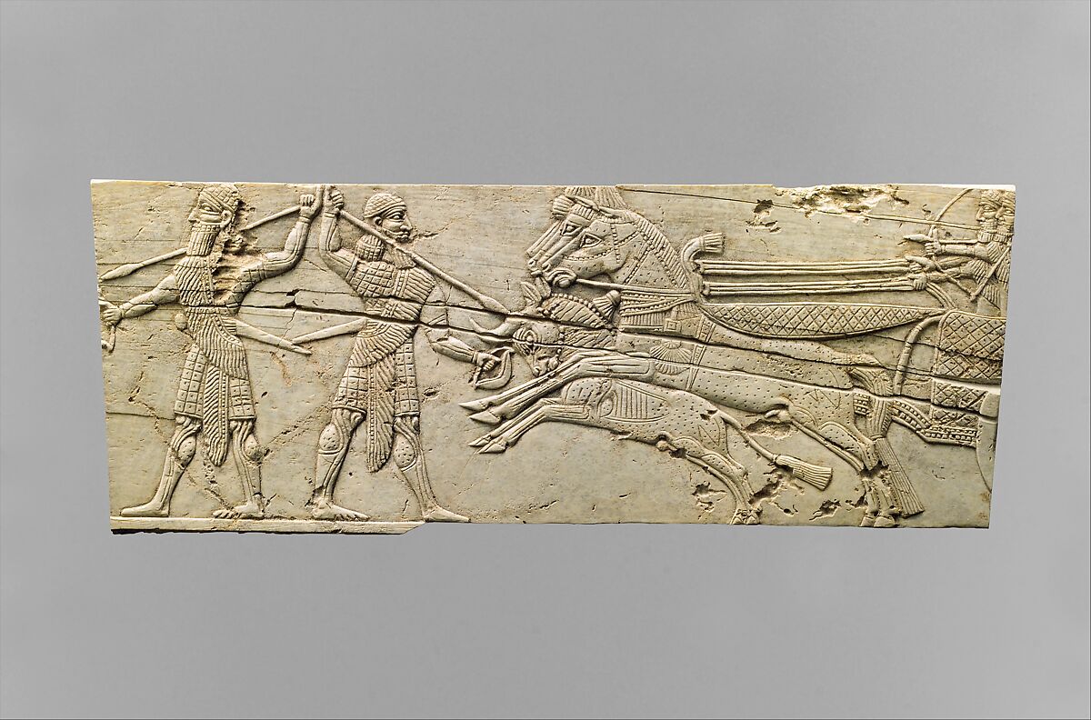 Panel fragments with hunting scenes, Ivory, Iran 