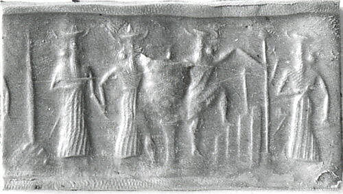 Cylinder seal, Limestone, Akkadian 