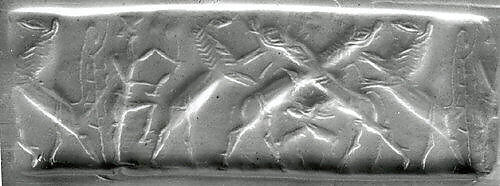 Cylinder seal, Serpentine, black, Akkadian 
