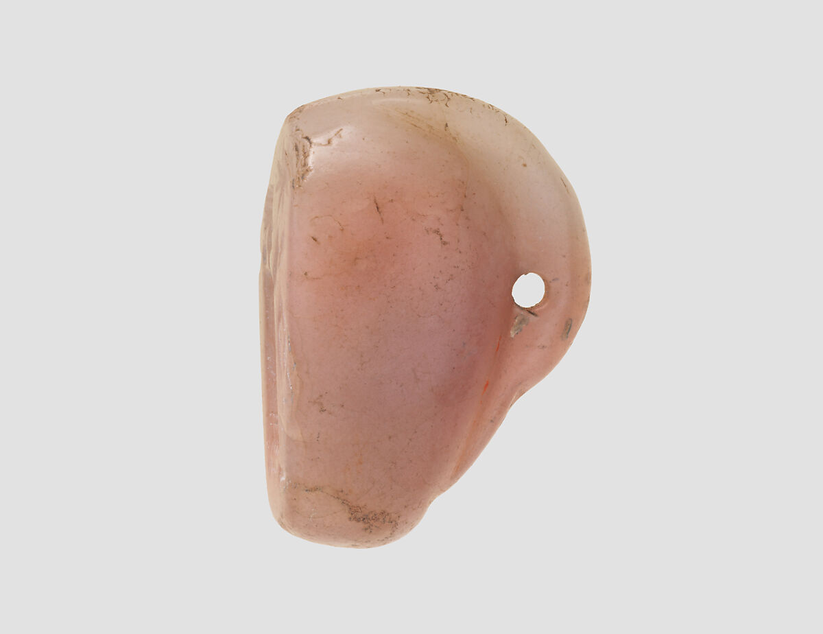 Stamp seal (duck-shaped) with cultic scene, Variegated pink and white Chalcedony (Quartz), Assyro-Babylonian