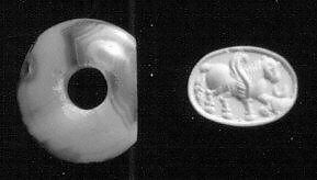 Stamp seal, Agate, brown white, Sasanian 