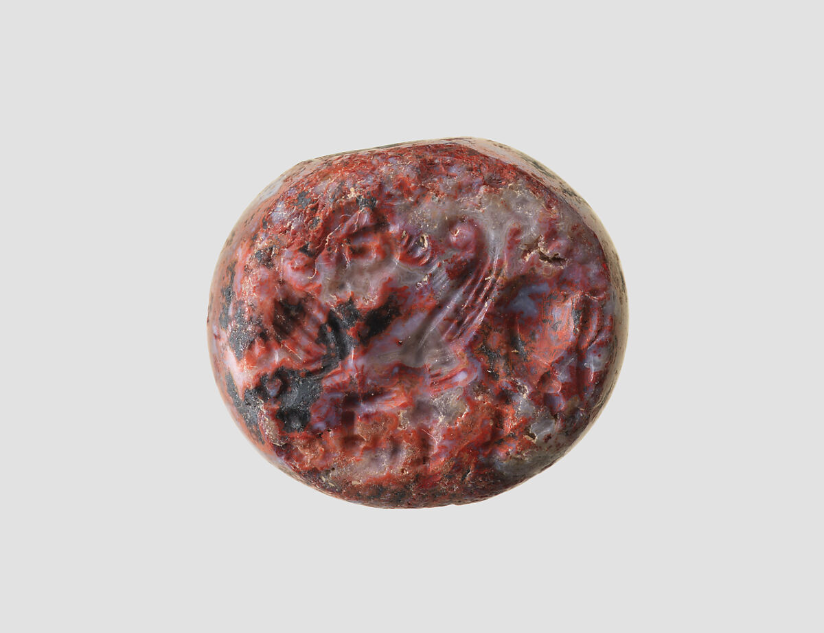 Stamp seal, Marble, red, white and black, Sasanian