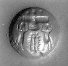 Stamp seal (conoid) with cultic scene, Blue Chalcedony (Quartz), Assyrian 