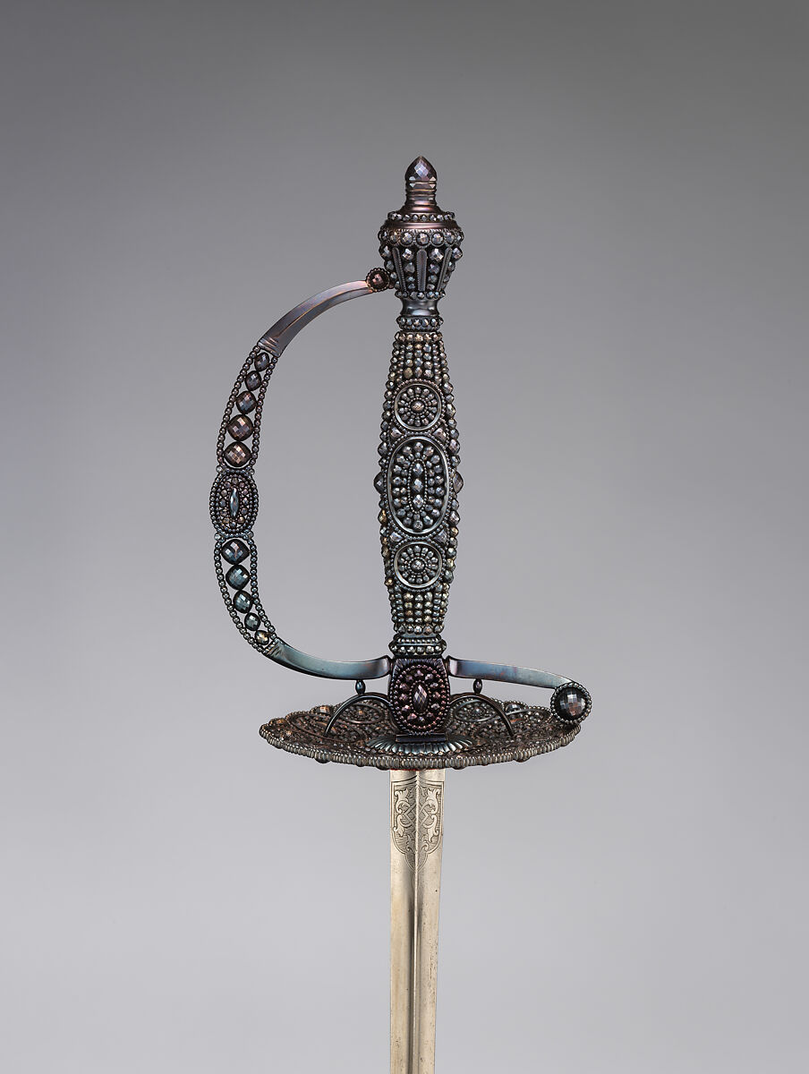 Smallsword, known as a Mourning Sword, Steel, textile, British 