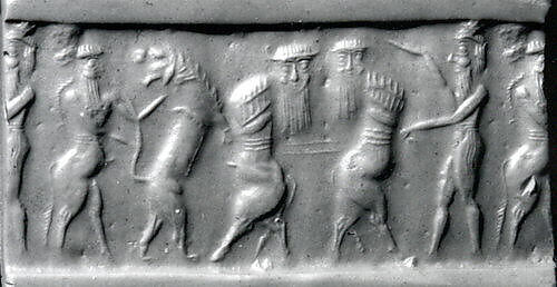 Cylinder seal, Serpentine, Akkadian 