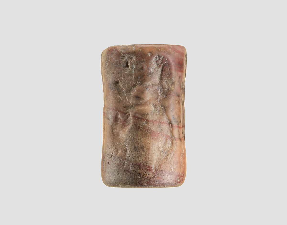 Cylinder seal, Marble, pink red, Akkadian