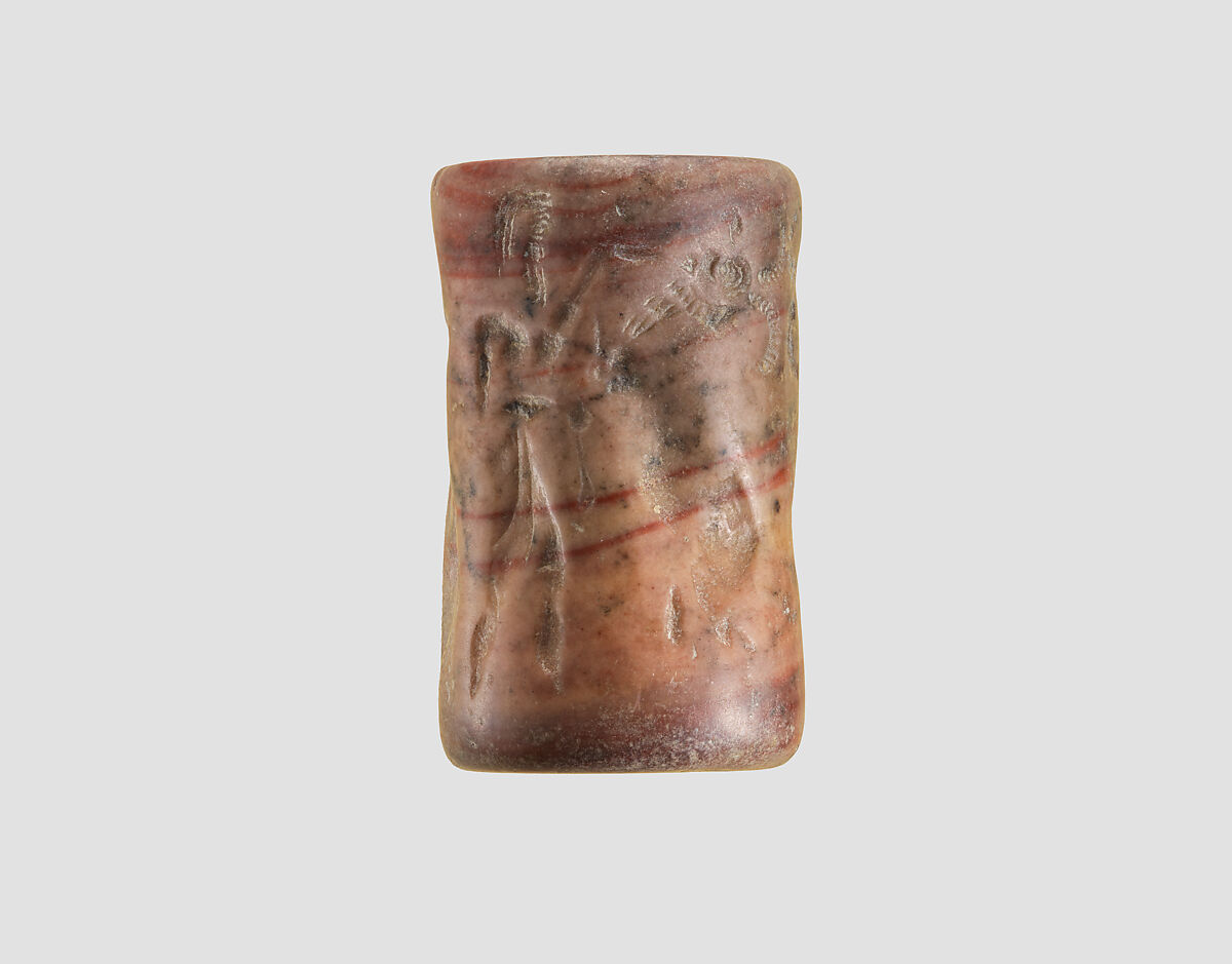 Cylinder seal, Marble, pink red, Akkadian