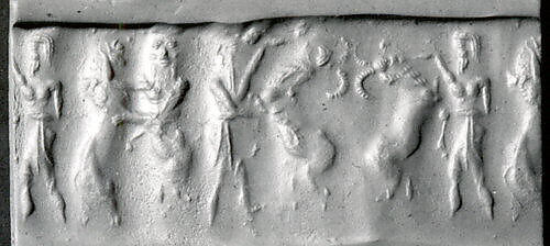 Cylinder seal, Marble, pink red, Akkadian 