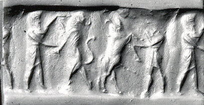 Cylinder seal, Serpentine, Akkadian 
