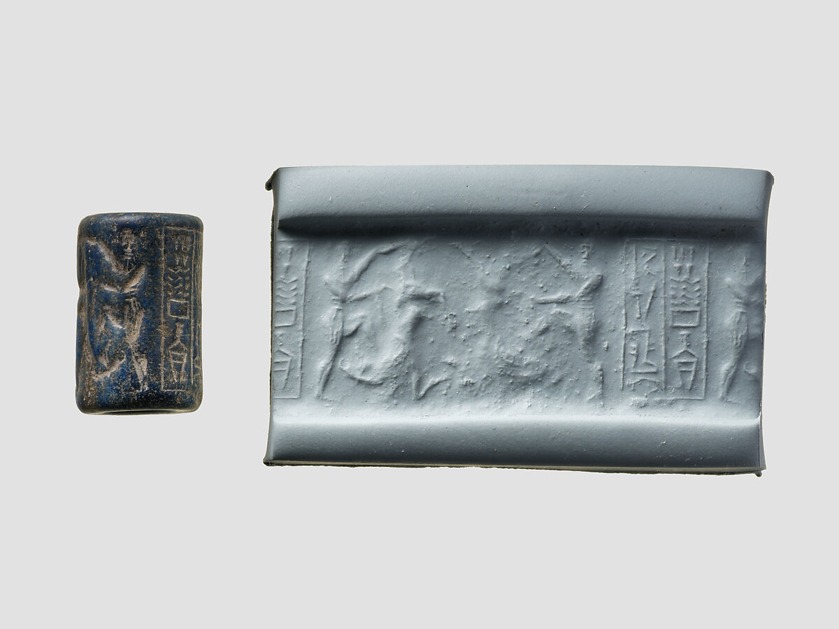 Cylinder seal, Lapis lazuli, Akkadian 