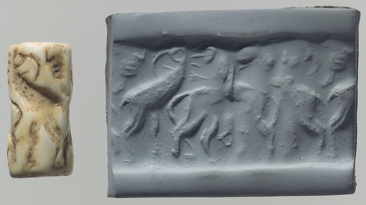Cylinder seal, Shell, calcinated, Sumerian 