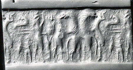 Cylinder seal, Lapis lazuli, Sumerian 