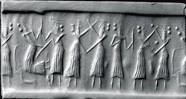 Cylinder seal, Serpentine, Akkadian 