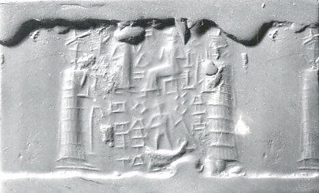 Cylinder seal, Jasper breccia (red and gray mottled), Babylonian 