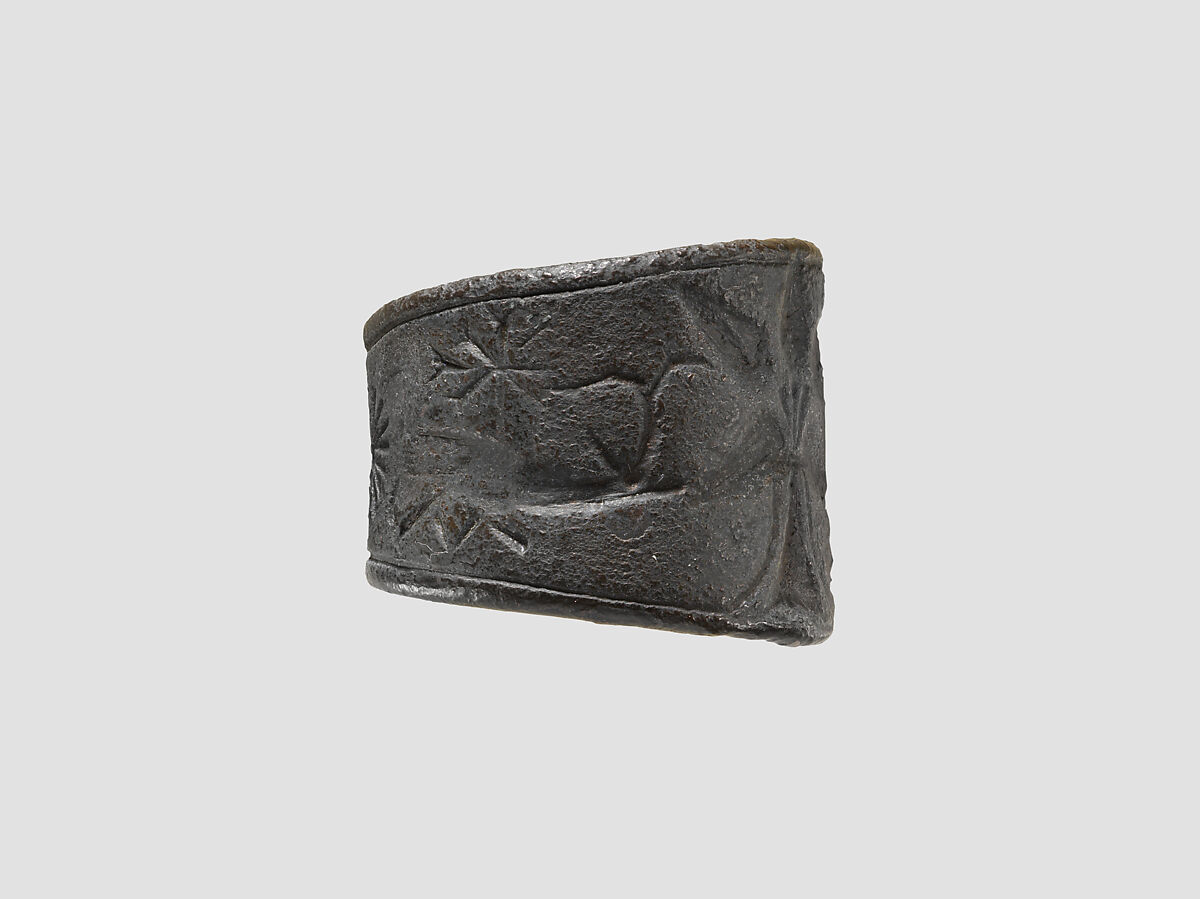 Seal ring: horned animals flanking a tree, Bronze, Iran