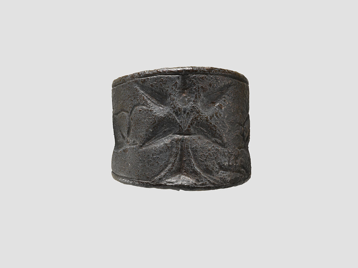 Seal ring: horned animals flanking a tree, Bronze, Iran