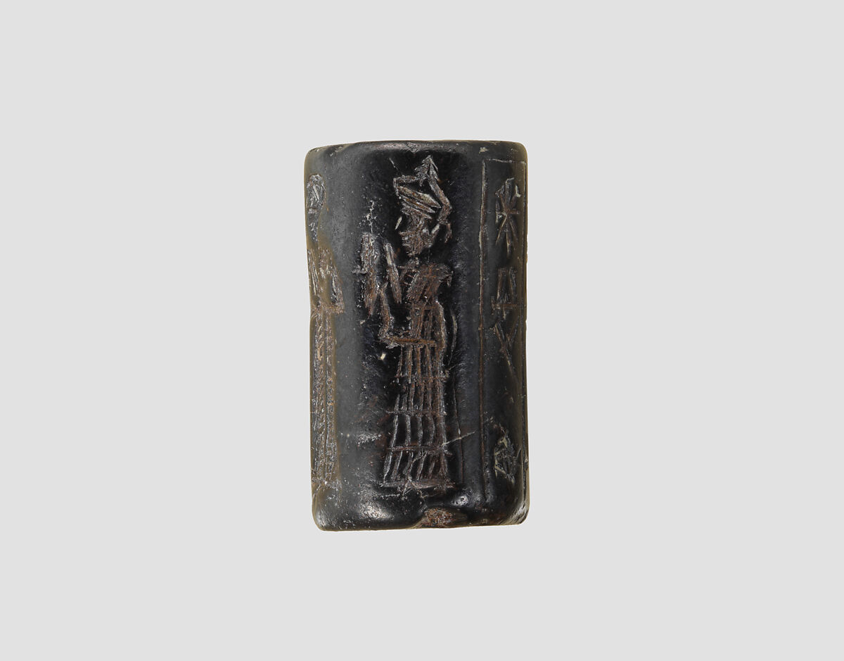 Cylinder seal and modern impression: presentation scene, Hematite, Isin-Larsa