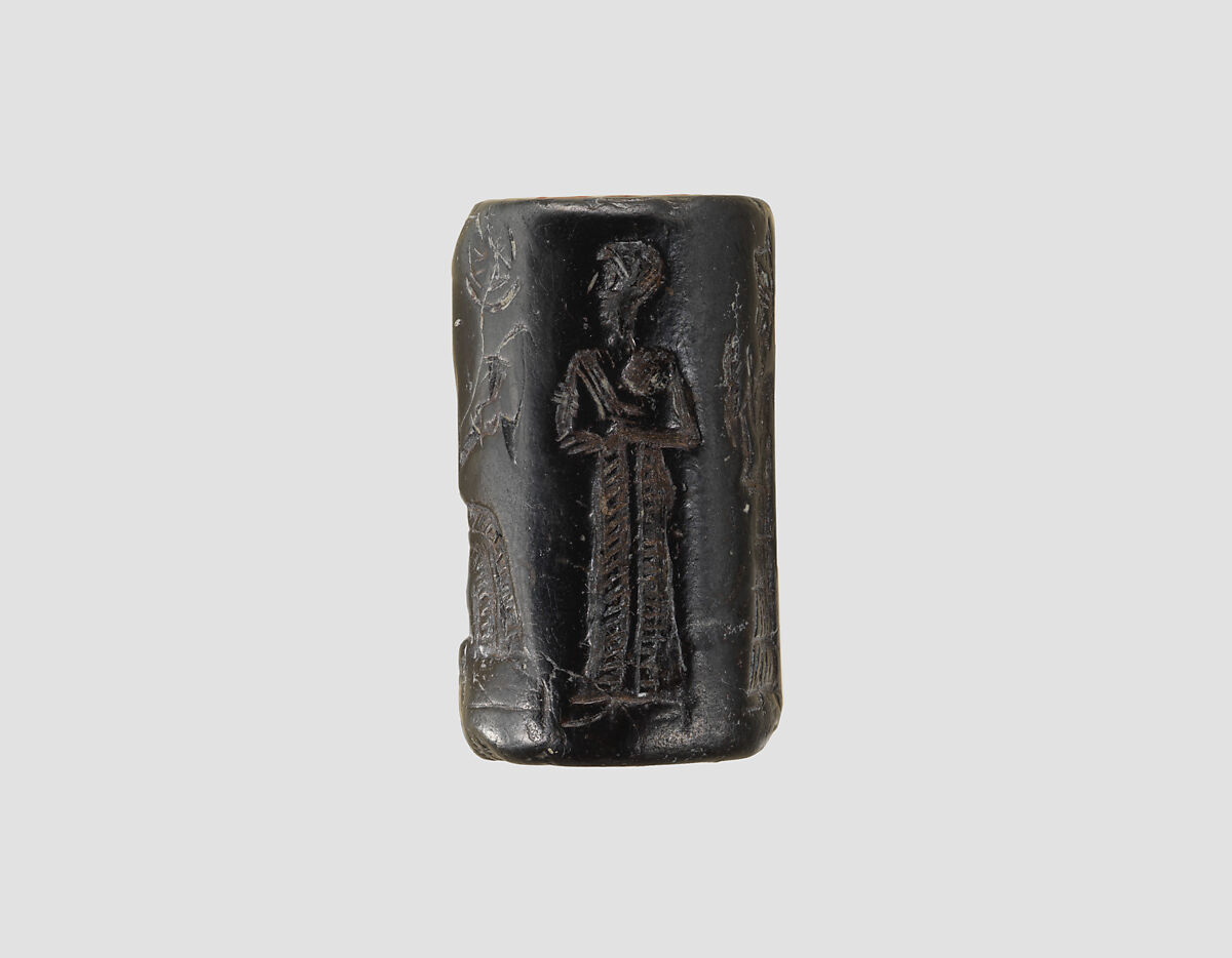 Cylinder seal and modern impression: presentation scene, Hematite, Isin-Larsa