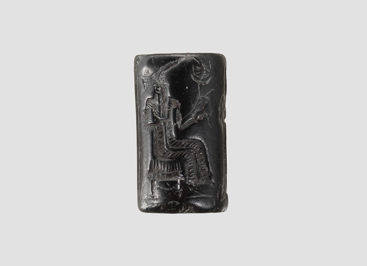Cylinder seal and modern impression: presentation scene, Hematite, Isin-Larsa