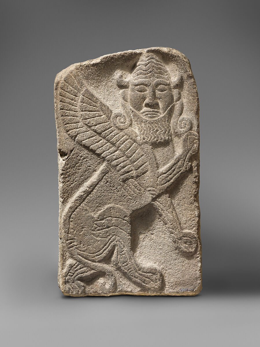 Orthostat relief: winged human-headed lion, Basalt, Hittite