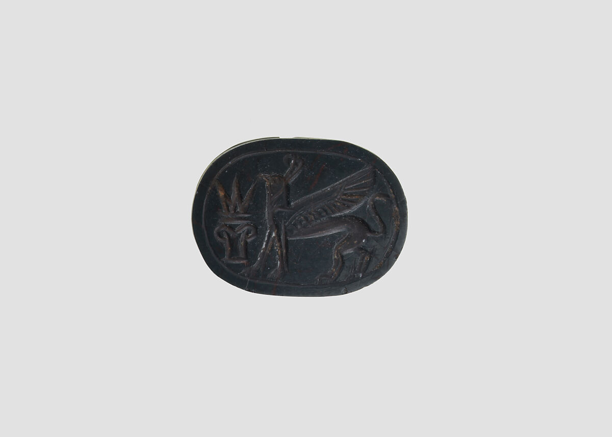 Stamp seal (scarab) with monster, Hematite, Phoenician