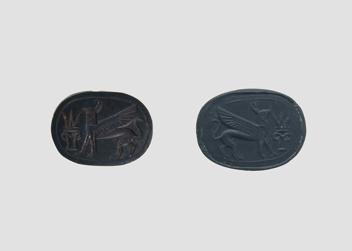 Stamp seal (scarab) with monster, Hematite, Phoenician 