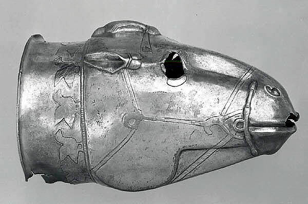 Vessel in the form of a horse's head, Silver, gilding, Achaemenid
