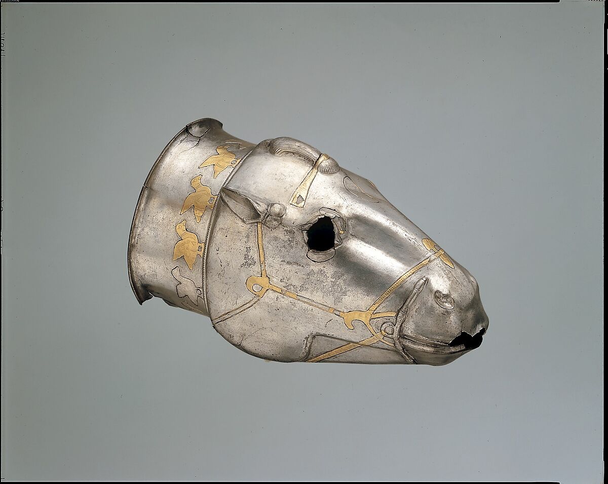 Vessel in the form of a horse's head, Silver, gilding, Achaemenid 