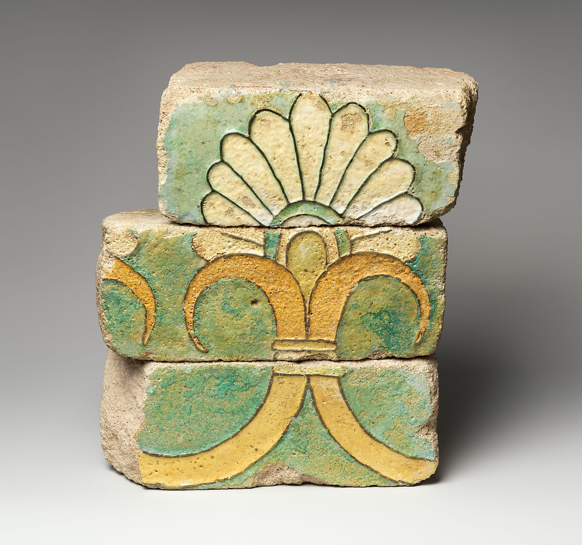 Bricks with a palmette motif, Ceramic, glaze, Achaemenid 