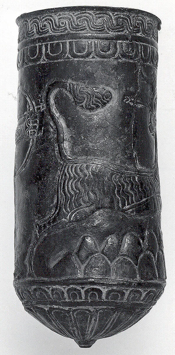 Beaker with archer and bull, Bronze, Iran