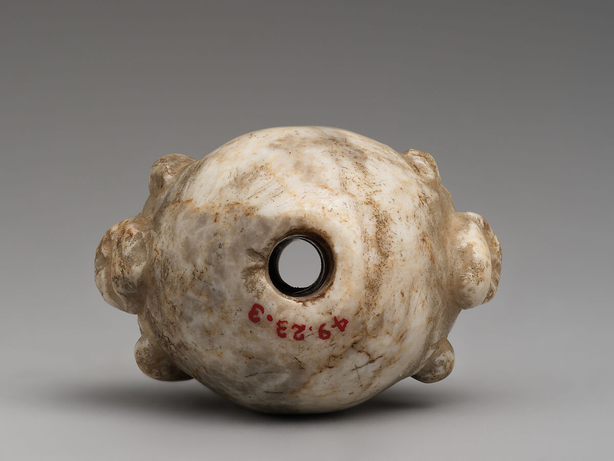 Mace head with two bull's heads, Marble, Sumerian