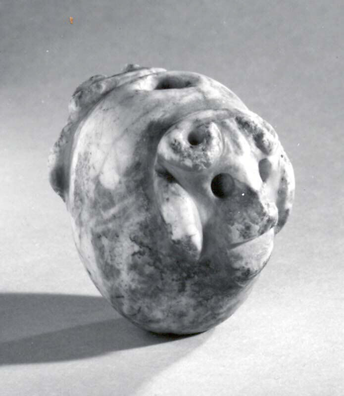 Mace head with two bull's heads, Marble, Sumerian 