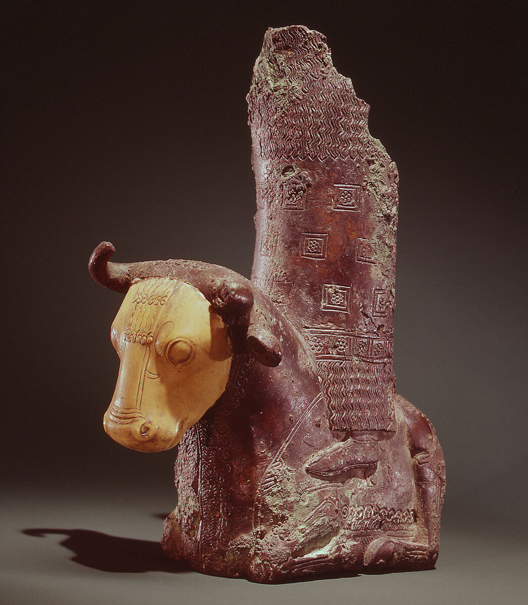 Part of a throne with deity on a bull, Bronze, plastic restoration, Urartian 