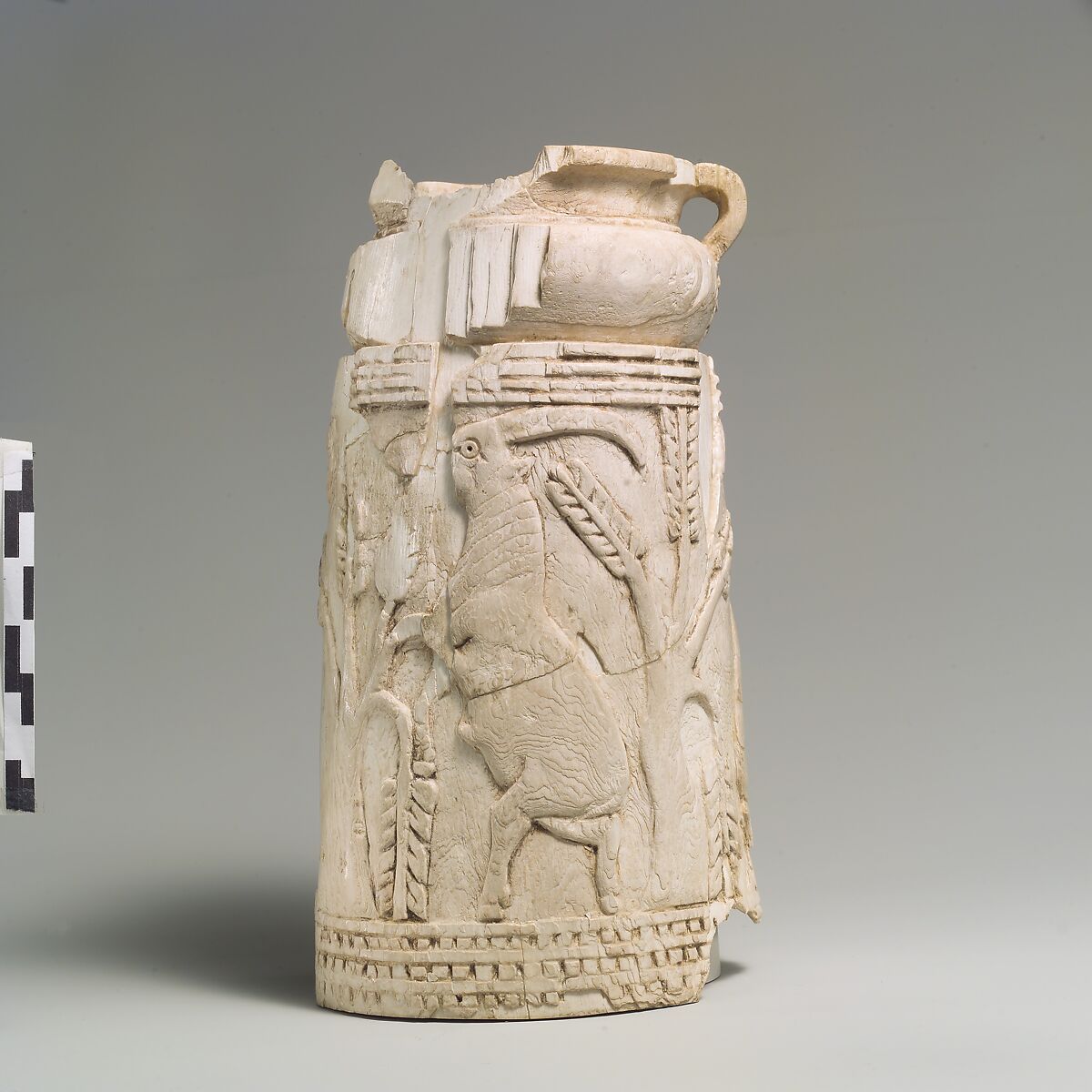 Levantine vessel with rampant goats and olive trees, Ivory