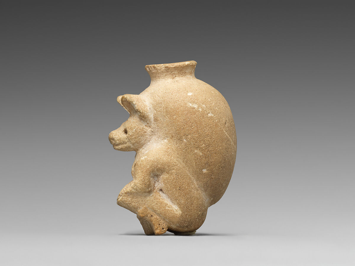 Jar with bear figurine, Gypsum alabaster, Proto-Elamite