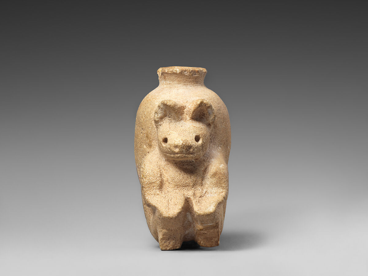 Jar with bear figurine, Gypsum alabaster, Proto-Elamite 
