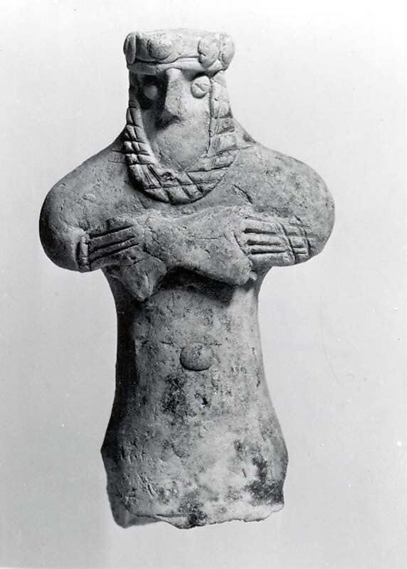 Standing male holding a lamb, Ceramic, Isin-Larsa 