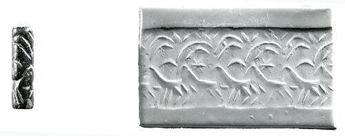 Cylinder seal and modern impression: two striding goats, Serpentine