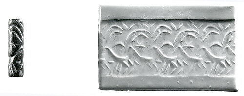 Cylinder seal and modern impression: two striding goats, Serpentine 