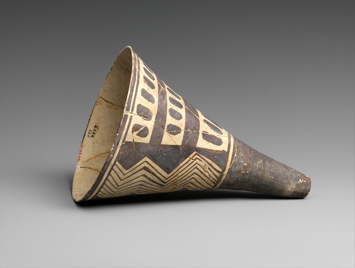 Cone-shaped vase with geometric decoration, Ceramic, paint, Iran