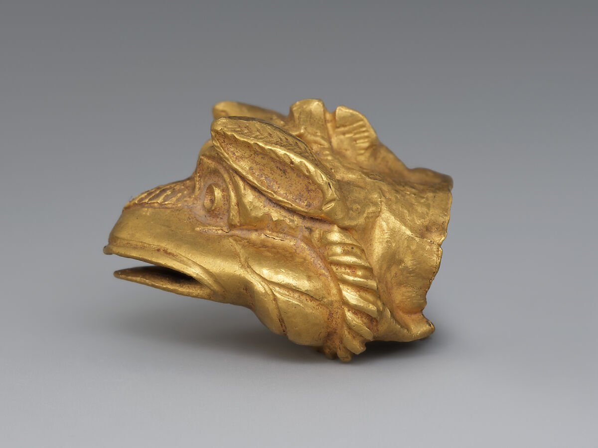 Ornament in the shape of a griffin head, Gold, Sarmatian