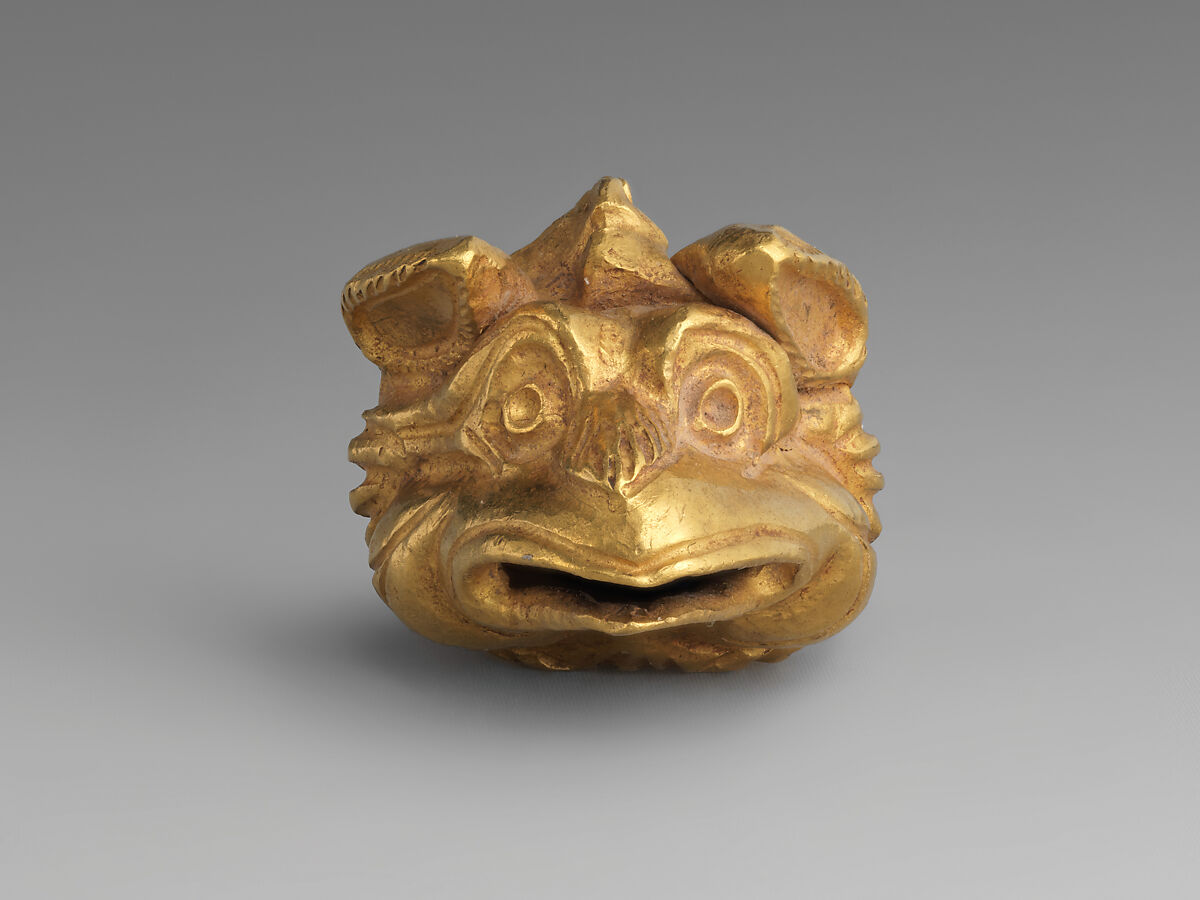 Ornament in the shape of a griffin head, Gold, Sarmatian 