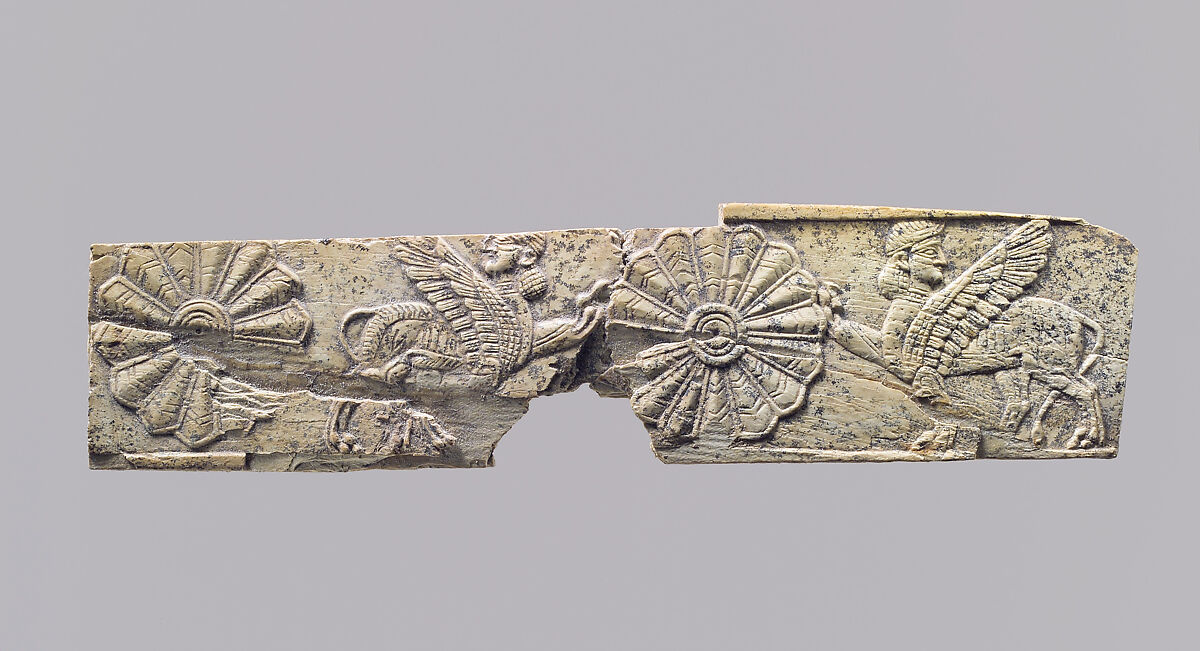 Panel fragment with winged sphinxes and rosettes, Ivory, Iran 