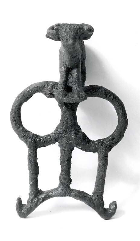Harness ring surmounted by bull, Copper alloy, Sumerian 