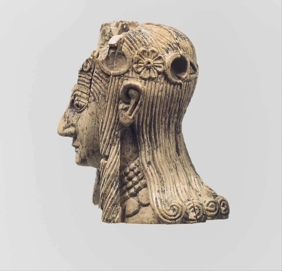 Head of a female figure, Ivory, Assyrian 