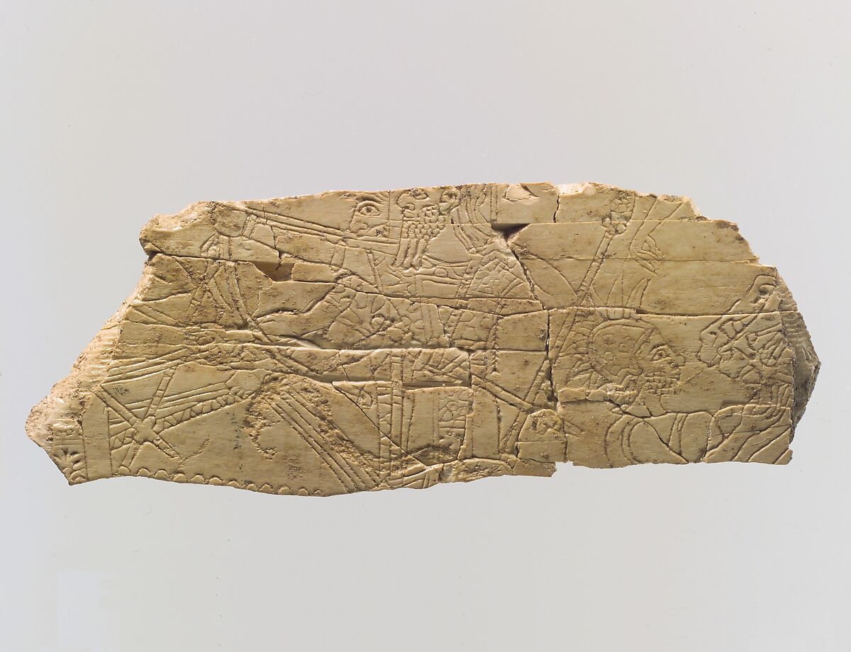 Plaque fragment with battle scene, Ivory, Assyrian 