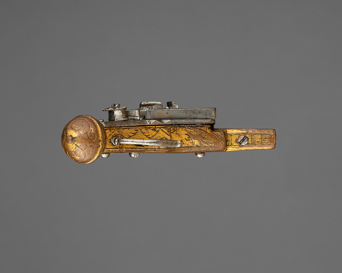 Model of a Miquelet Pistol, Steel, copper alloy (brass), gold, German