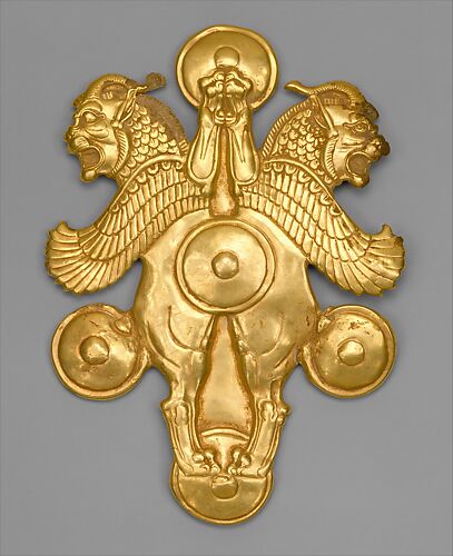 Plaque with horned lion-griffins